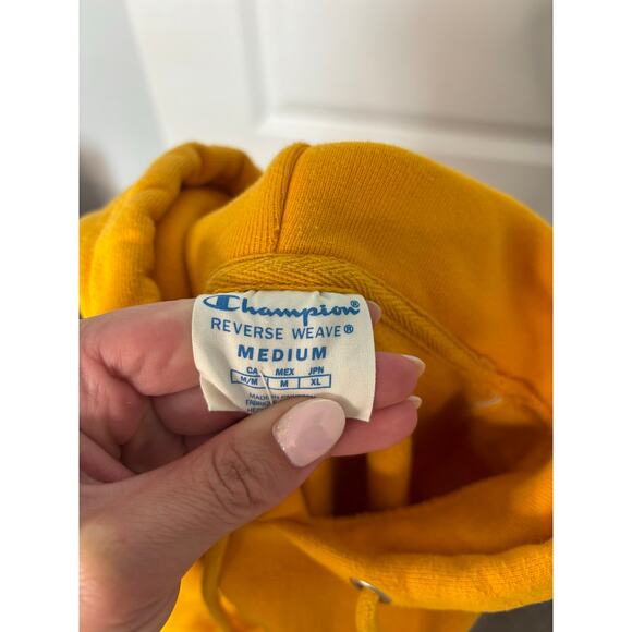 Champion Reverse Weave Pullover Hoodie Gold Yellow Sweatshirt Men’s Medium - Picture 5 of 6